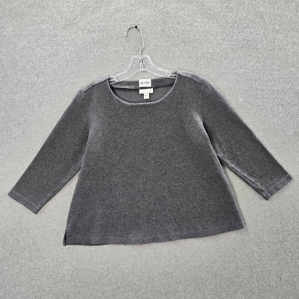 J Jill Women Sweater Small Gray Houndstooth Ponte Knit 3/4 Sleeve‎ Crew Neck